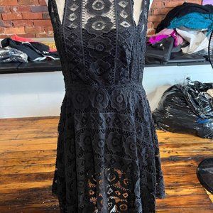 Free People Black Lace Dress with Flower Details size 10